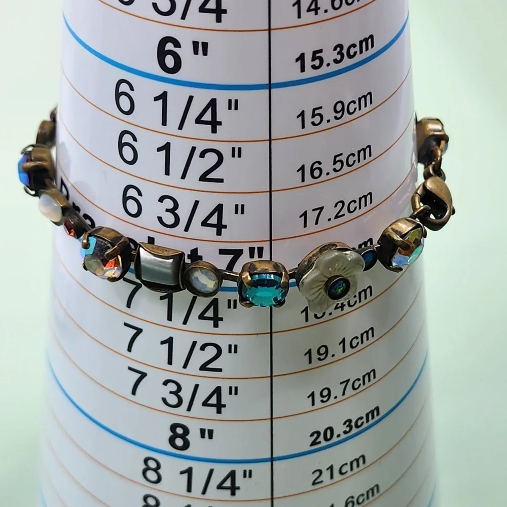 Sorrelli Multicolor Crystal Floral Bracelet Antiqued Gold Tone Statement Jewelry